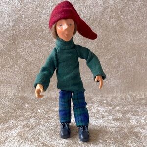 Byers Choice Kindles Man Plaid Green Turtleneck Stocking Hat Vintage Ornament